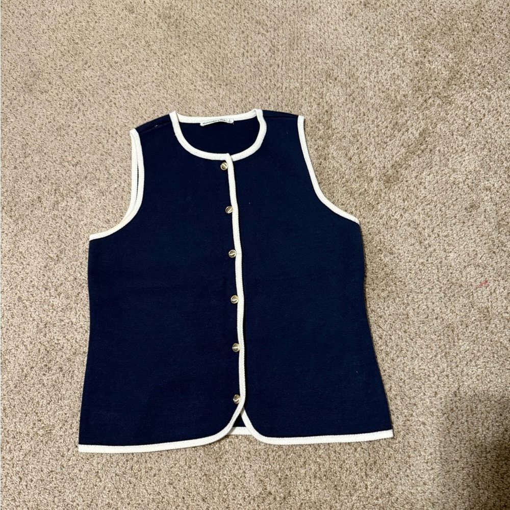 Abercrombie and Fitch Navy Blue Sweater Vest with White Trim